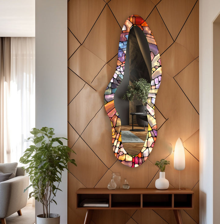 Colorful Stained Modern Glass Wall Mirror