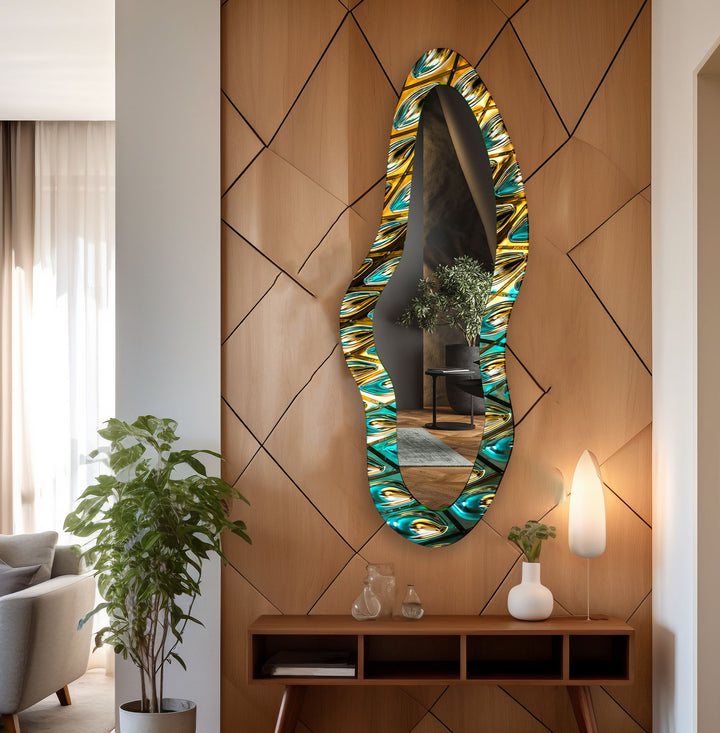 Green Stained Decorative Full Body Wall Mirror