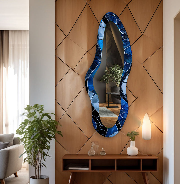 Navy Asymmetrical Oversized Glass Wall Mirror