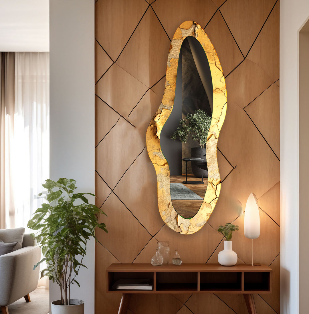 Golden Decorative Full Length Glass Wall Mirror