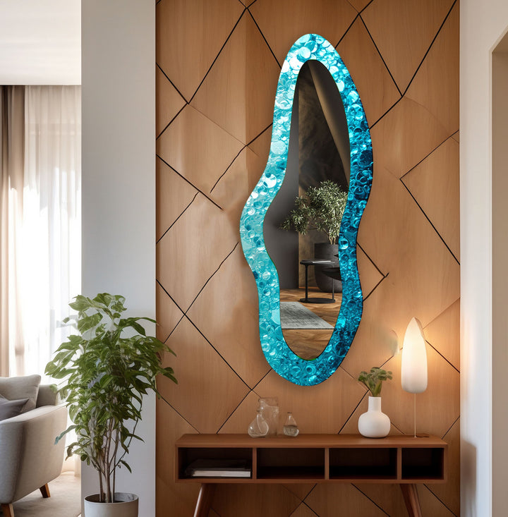 Blue Irregular Shape Glass Wall Mirror