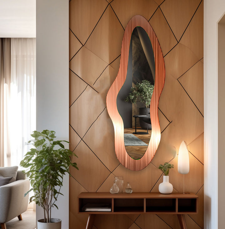 Modern Orange Asymmetrical Glass Wall Mirror