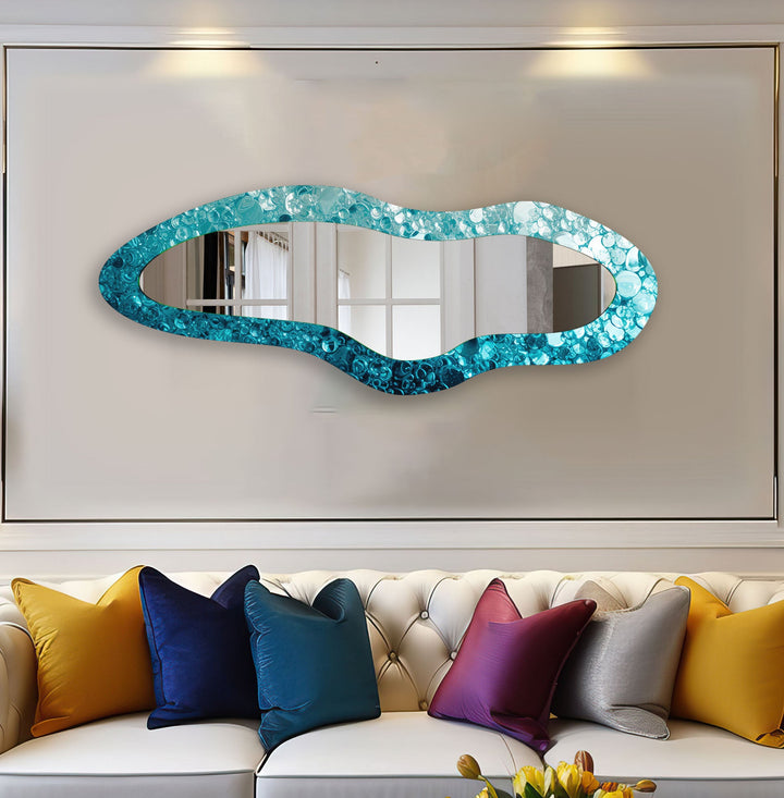 Blue Irregular Shape Glass Wall Mirror