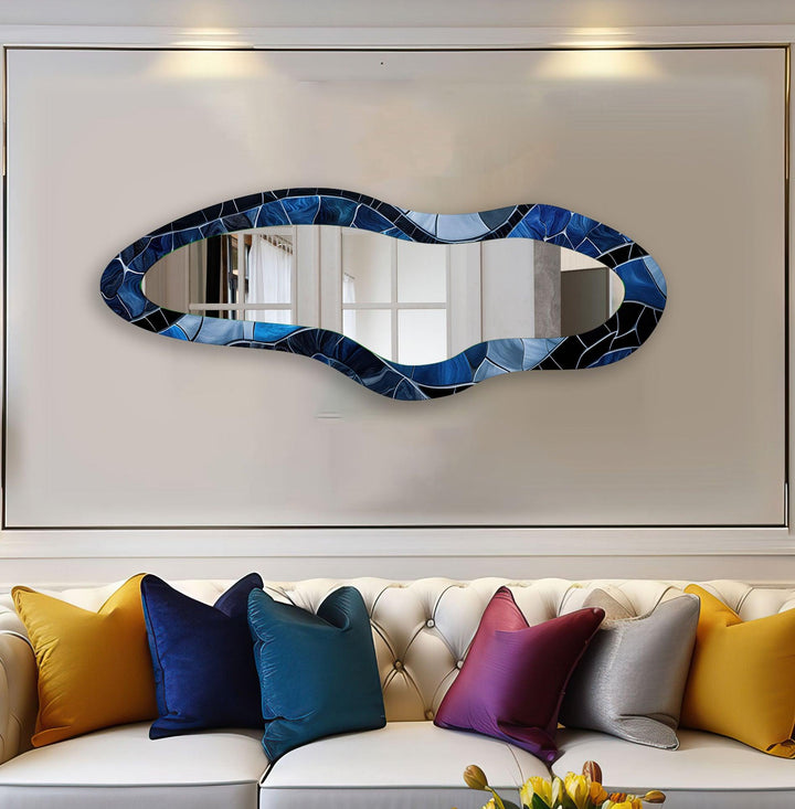 Navy Asymmetrical Oversized Glass Wall Mirror