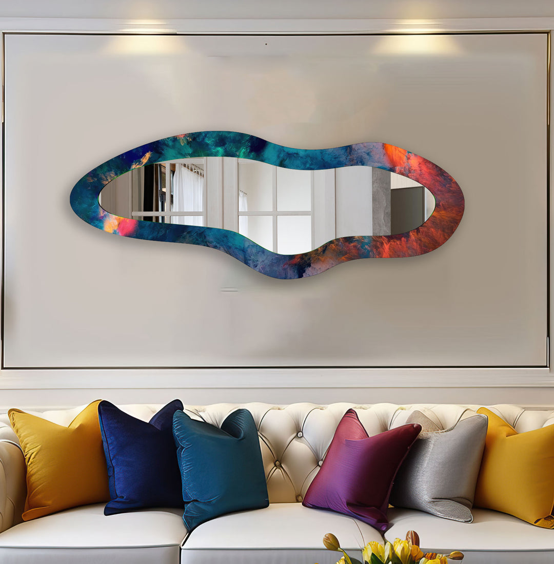 Blue Abstract Modern Glass Wall Mirror