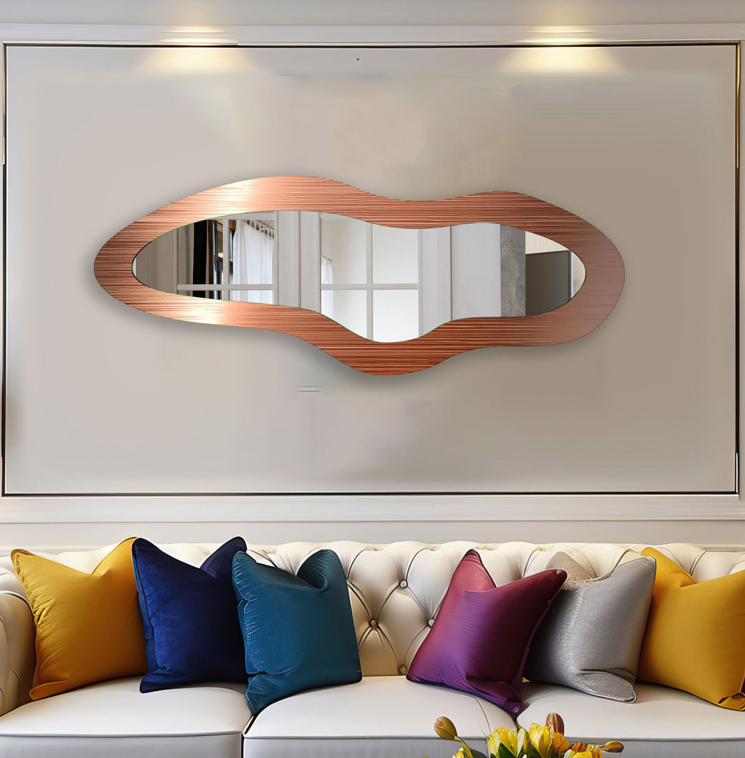 Modern Orange Asymmetrical Glass Wall Mirror