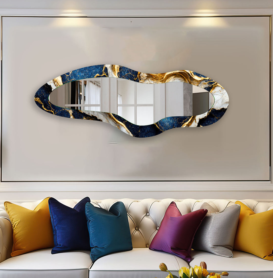 Irregular Gold - Blue Marble Long Entryway Mirror