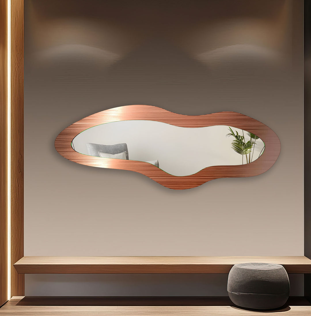 Modern Orange Asymmetrical Glass Wall Mirror