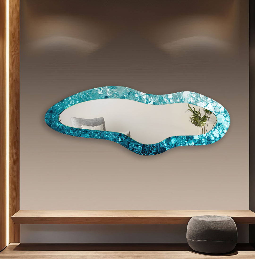 Blue Irregular Shape Glass Wall Mirror