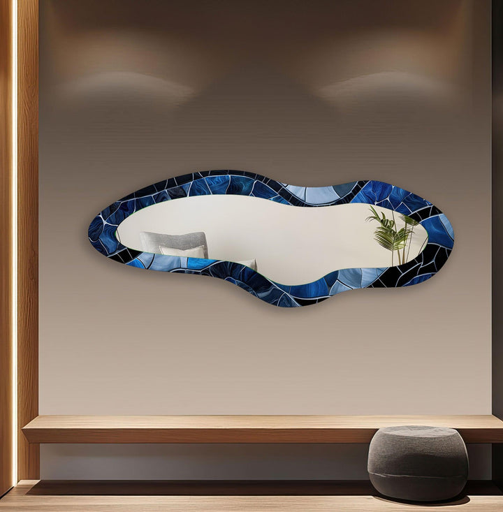 Navy Asymmetrical Oversized Glass Wall Mirror