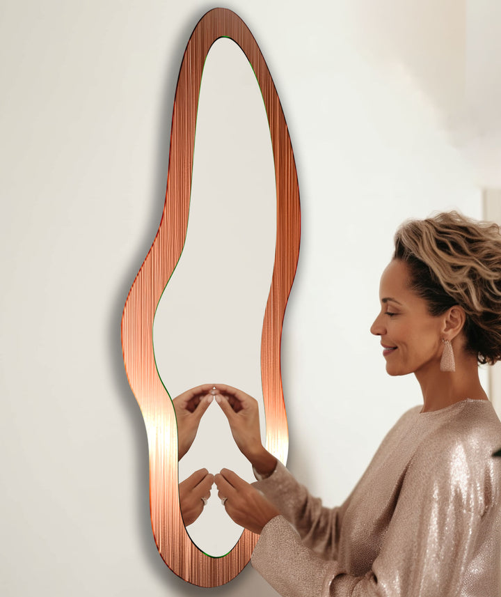 Modern Orange Asymmetrical Glass Wall Mirror