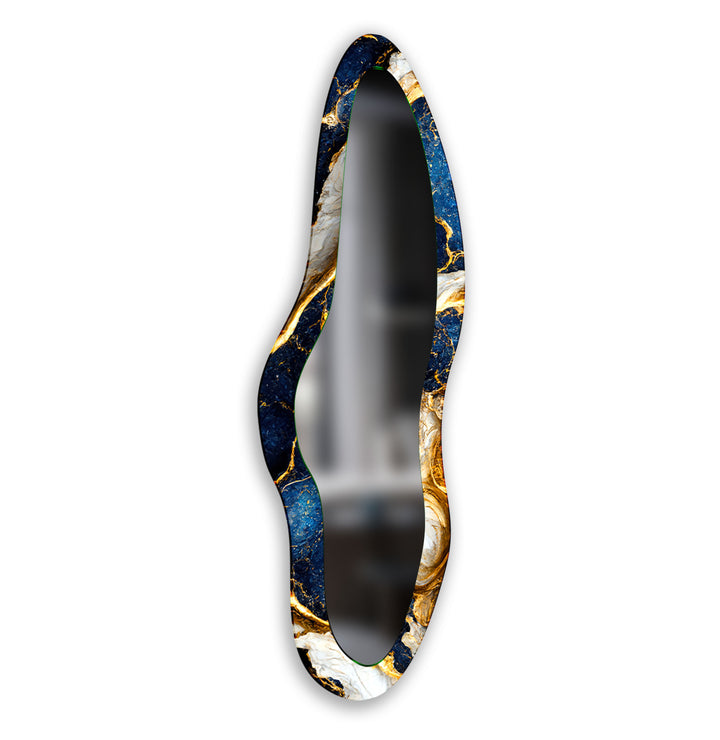 Irregular Gold - Blue Marble Long Entryway Mirror