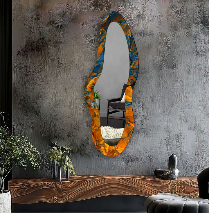 Orange Modern Decorative Glass Wall Mirror