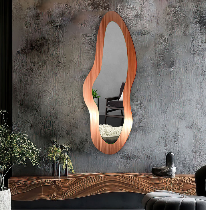 Modern Orange Asymmetrical Glass Wall Mirror