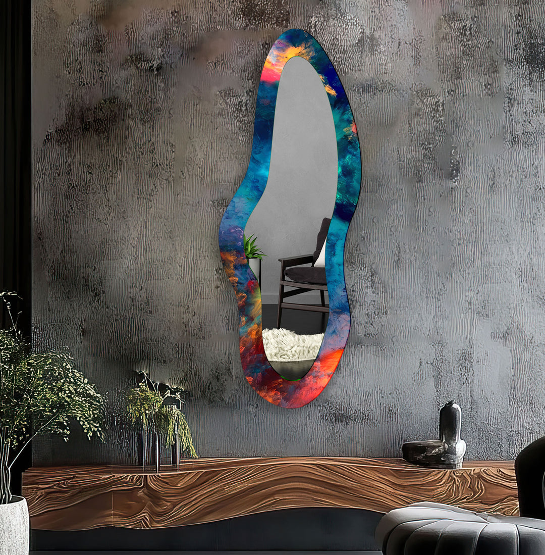 Blue Abstract Modern Glass Wall Mirror