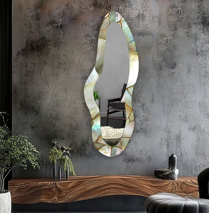 Green Pearlescent Long Wall Mirror