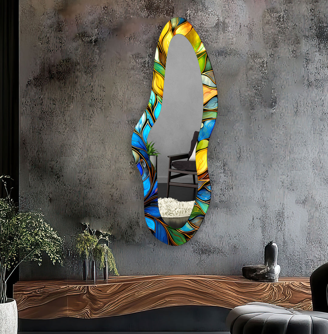 Blue Stained Glass Large Decorative Wall Mirror