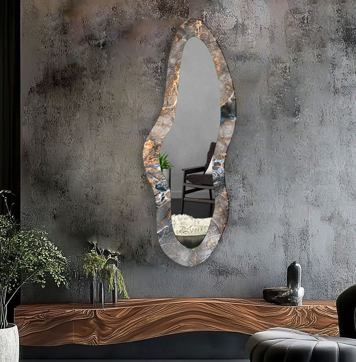 Grey Marble Bathroom Long Wall Mirror