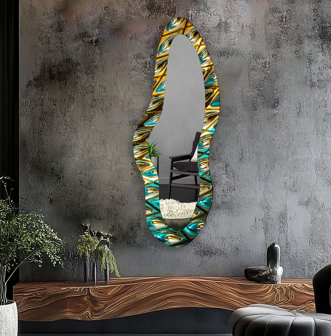 Green Stained Decorative Full Body Wall Mirror