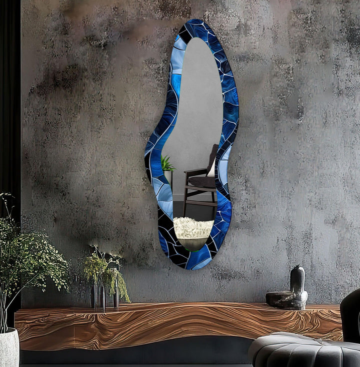 Navy Asymmetrical Oversized Glass Wall Mirror