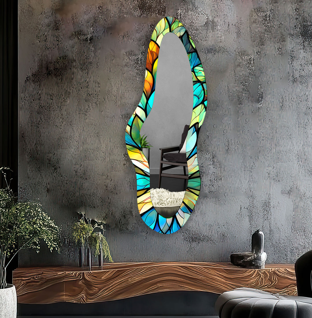 Green Stained Large Decorative Wall Mirror