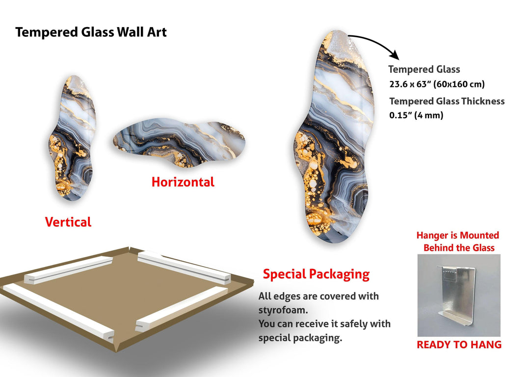 Irregular Asymmetrical White & Gold Glass Wall Art