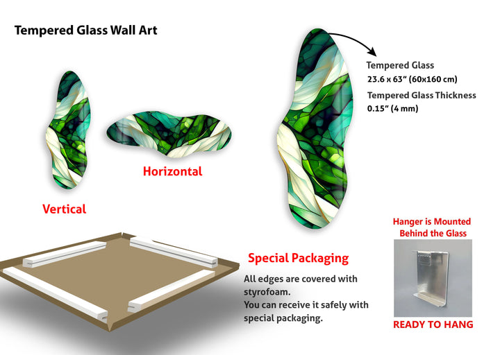 Emerald Green Stained Asymmetrical Glass Wall Art, glass pictures for Wall, glass prints wall art
