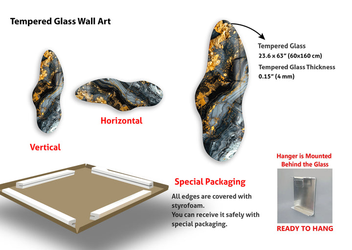 Gold Marble Irregular Glass Wall Art, custom glass pictures, glass art prints
