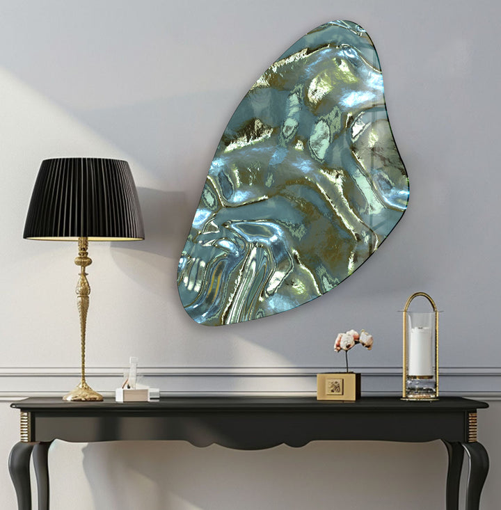 Metalic Green Aesthetic Irregular Glass Wall Art, print on glass, glass printed photos
