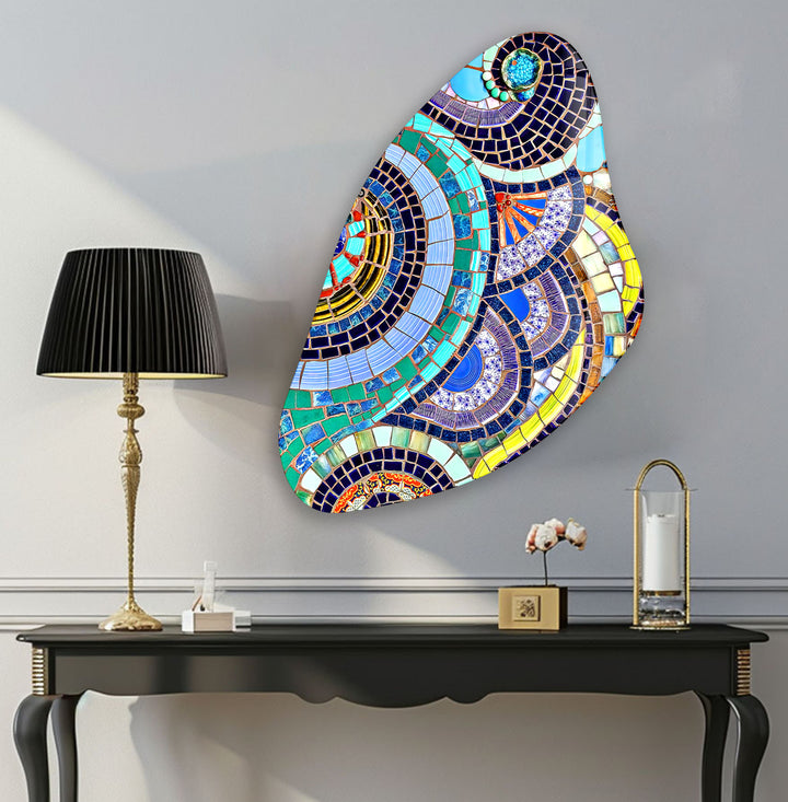 Aesthetic Mosaic Pattern Irregular Glass Wall Art, glass image printing, glass prints from photos
