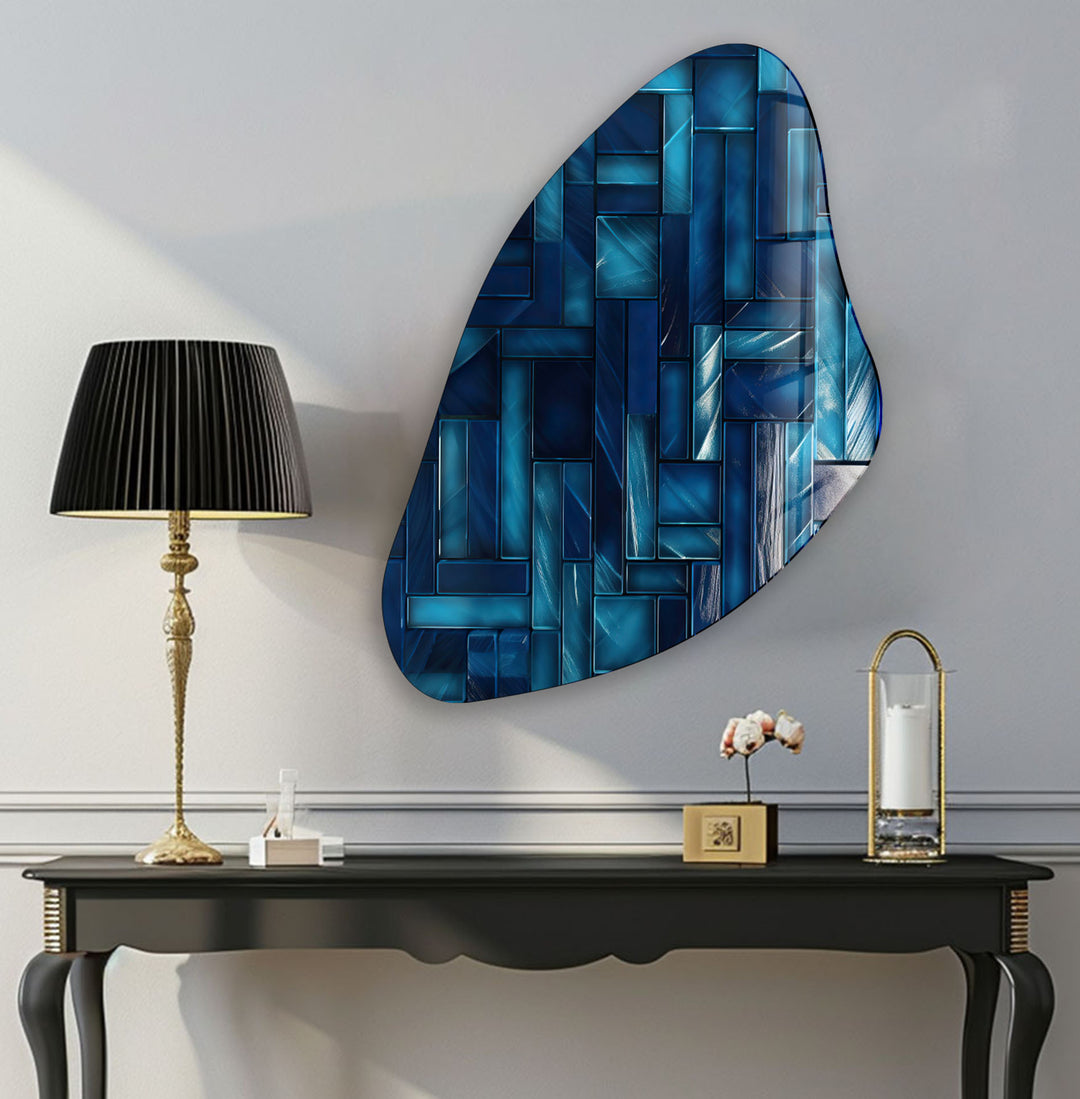 Blue Mosaic Tile Irregular Glass Wall Art, glass image printing, glass prints from photos
