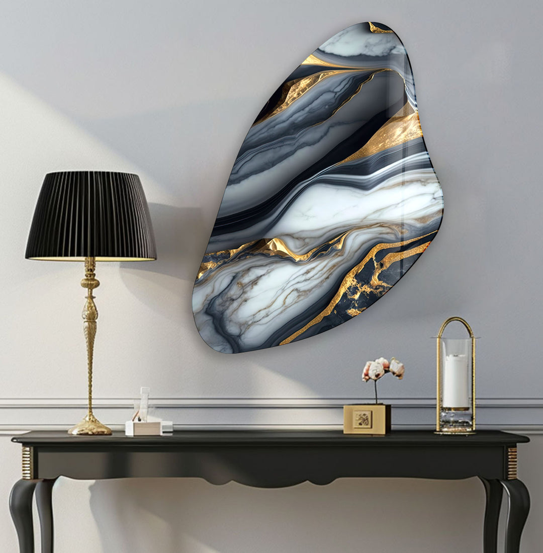 Grey & Gold Alcohol Ink Aesthetic Glass Wall Art, print picture on glass, Tempered Glass Wall Art

