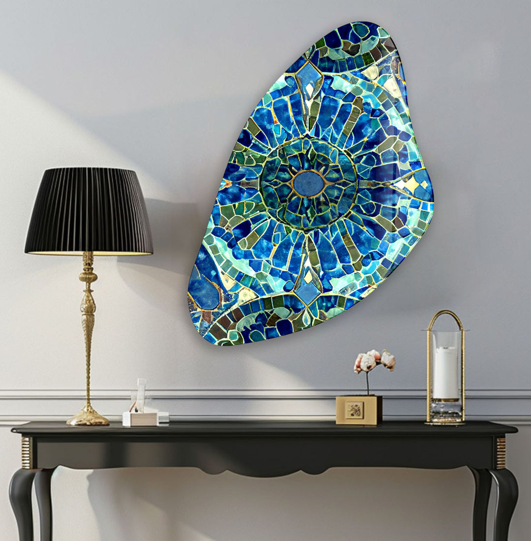 Blue Stained Aesthetic Glass Wall Art, print picture on glass, Tempered Glass Wall Art
