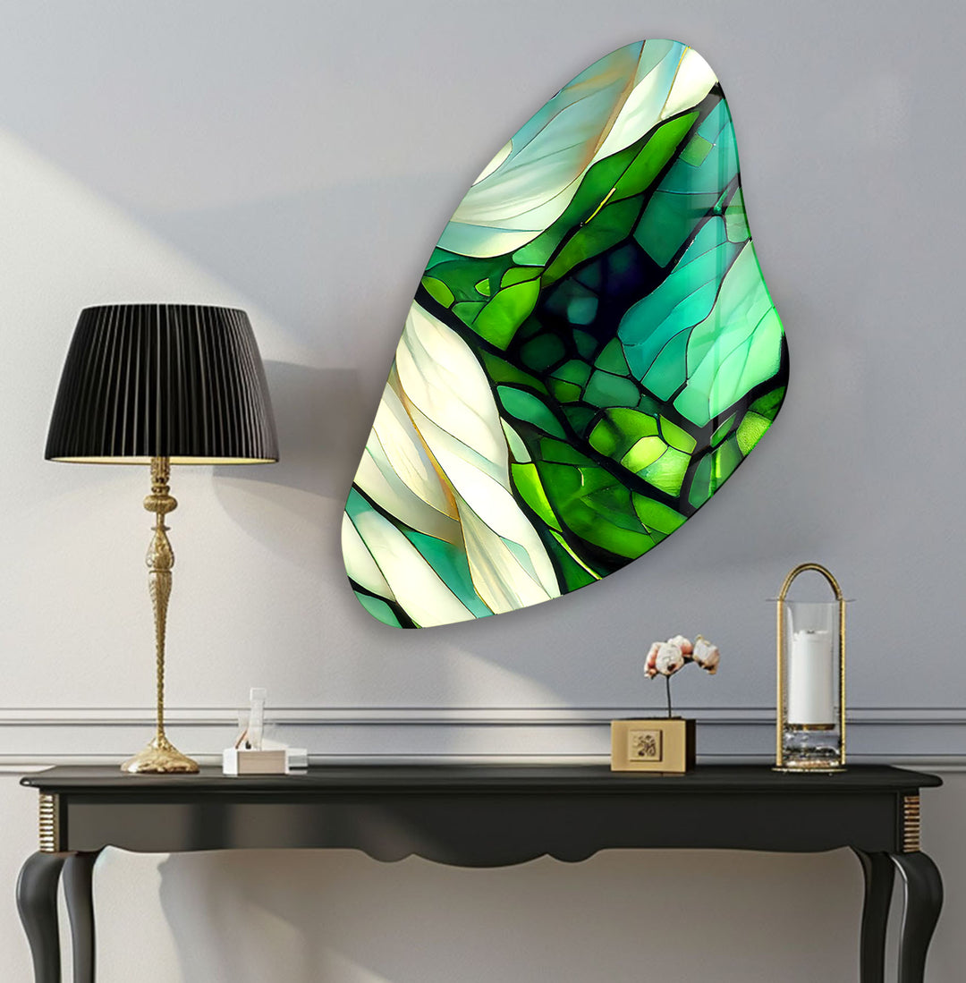 Green Stained Aesthetic Irregular Glass Wall Art, glass pictures for Wall, glass prints wall art
