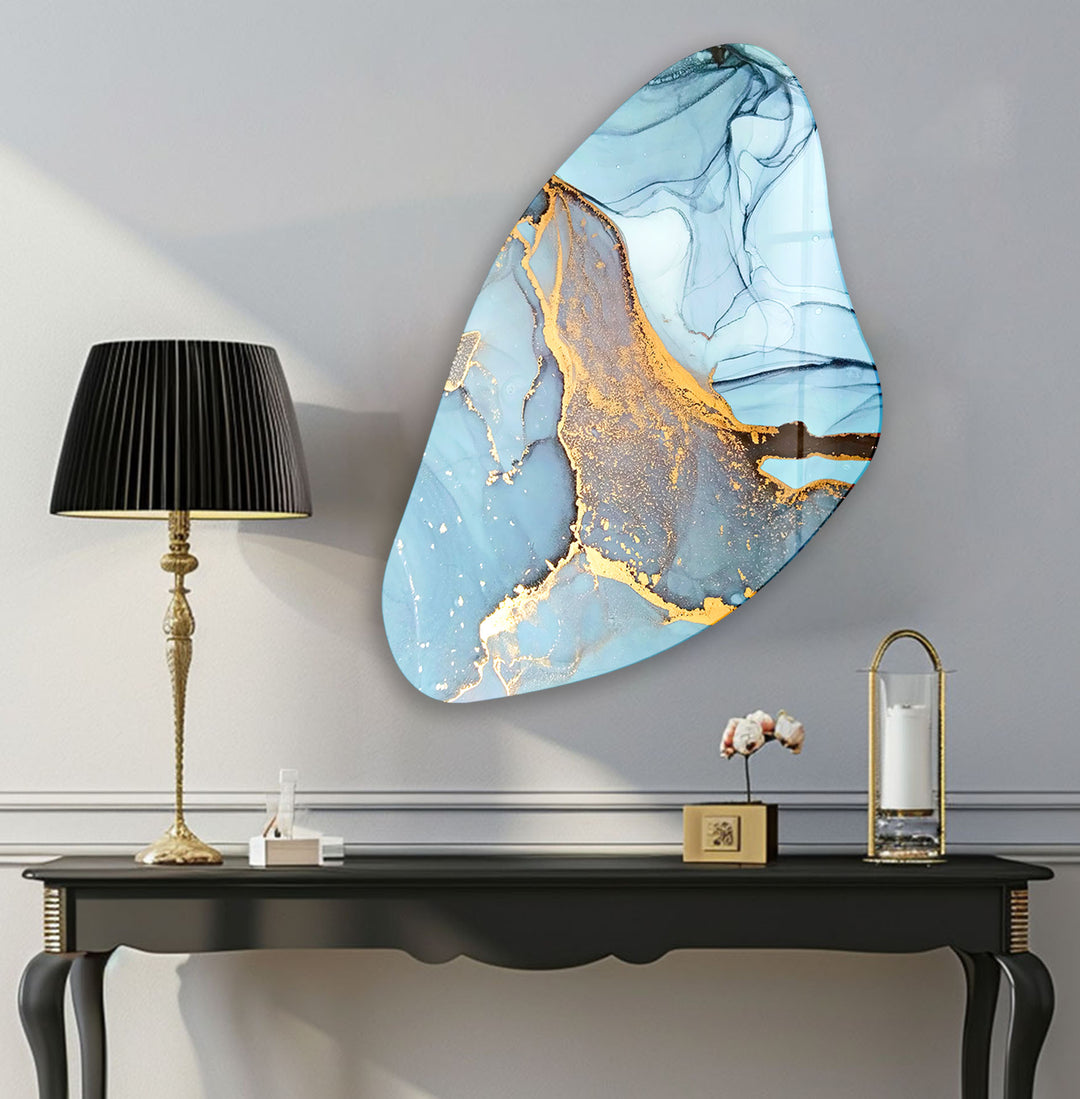 Aesthetic Blue Alcohol Ink Irregular Glass Wall Art, print picture on glass, Tempered Glass Wall Art
