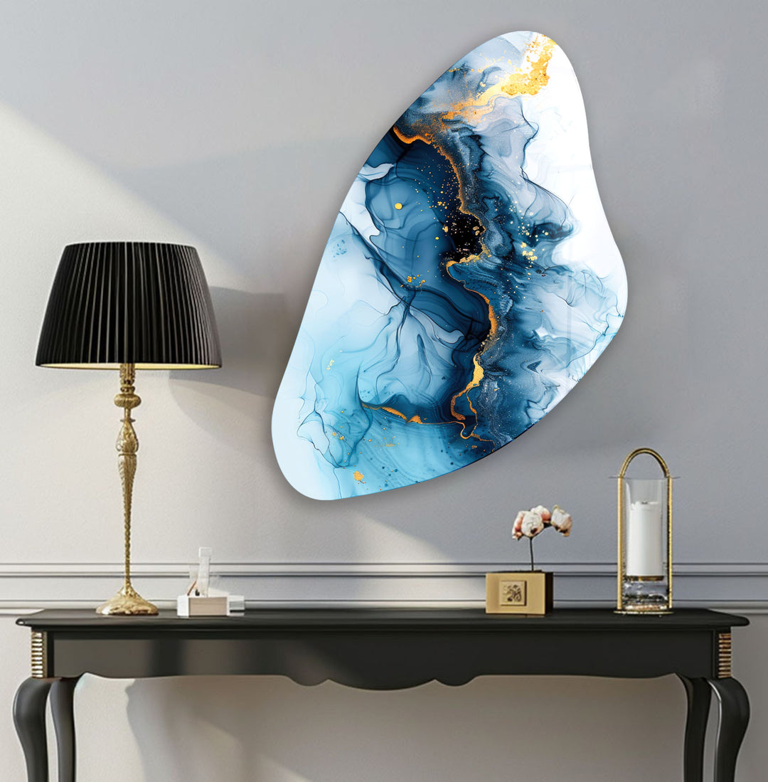 Blue Alcohol Ink Style Aesthetic Glass Wall Art, print picture on glass, Tempered Glass Wall Art
