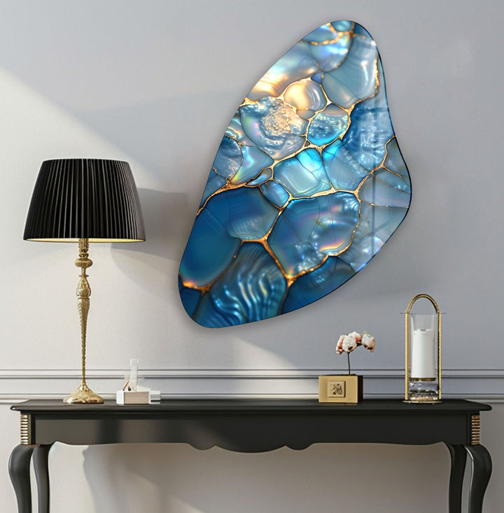 Blue Pearl Glossy Irregular Glass Wall Art, glass image printing, glass prints from photos
