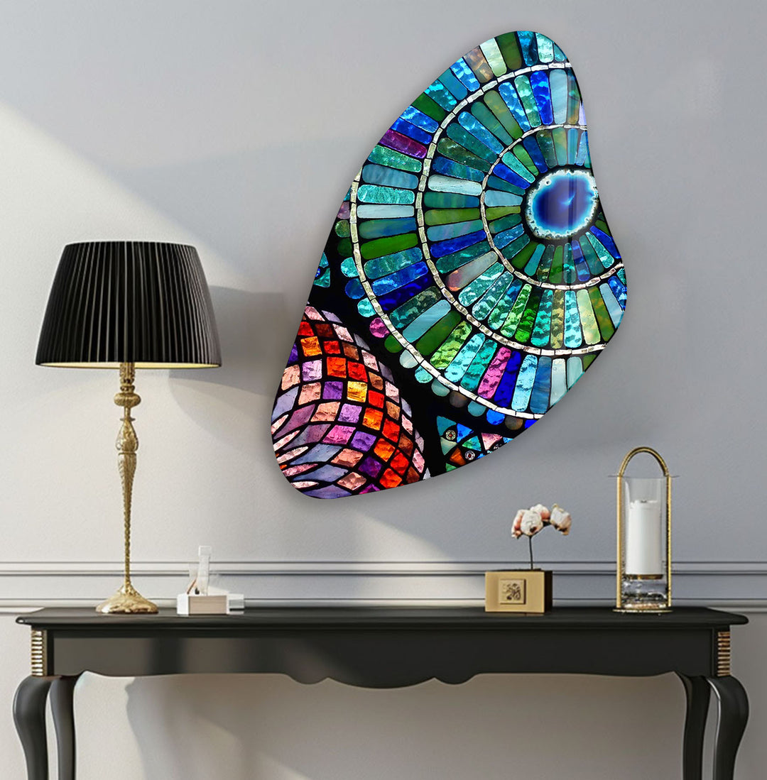 Blue Stained Pattern Aesthetic Glass Wall Art, print picture on glass, Tempered Glass Wall Art
