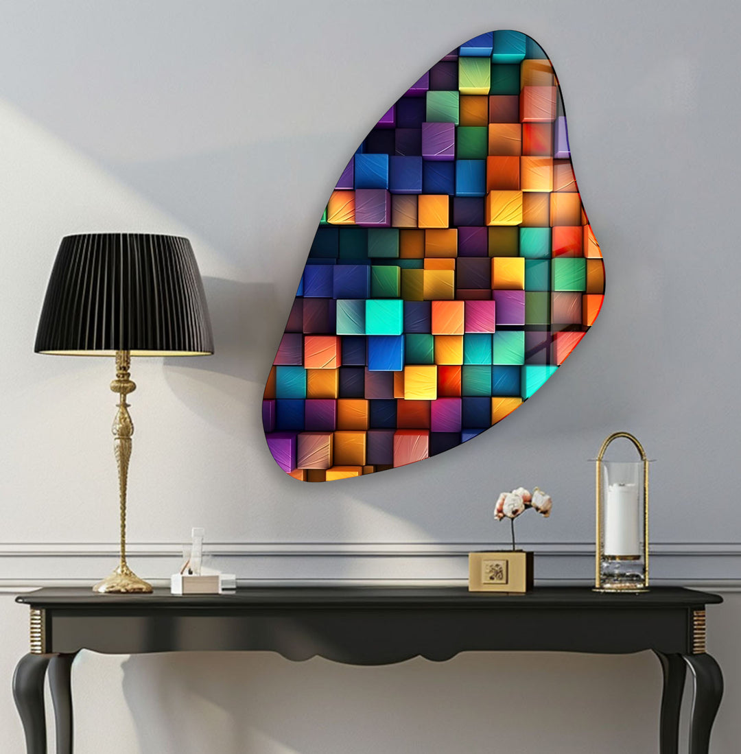 Abstract Colorful Blocks Aesthetic Glass Wall Art, glass image printing, glass prints from photos
