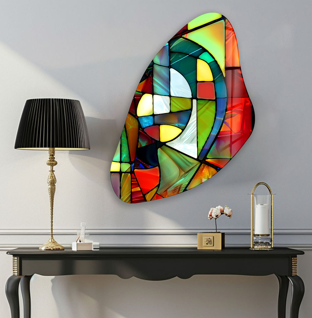 Red & Green Stained Irregular Glass Wall Art, stained glass wall art, stained glass wall decor
