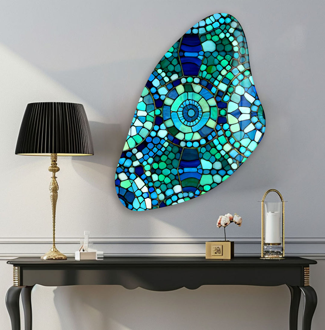 Green Mosaic Aesthetic Glass Wall Art, custom glass pictures, glass art prints
