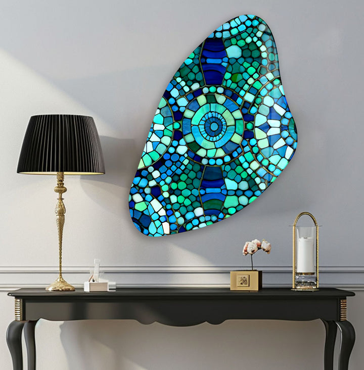 Green Mosaic Aesthetic Glass Wall Art, custom glass pictures, glass art prints
