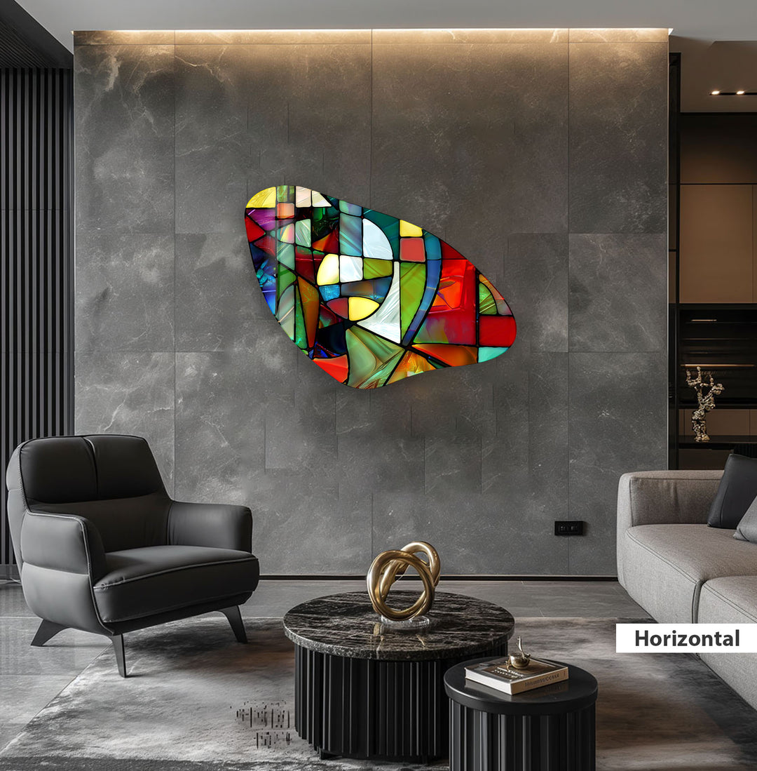 Red & Green Stained Irregular Glass Wall Art, glass art painting, glass art for the Wall
