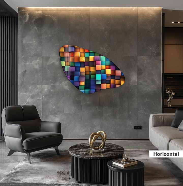 Abstract Colorful Blocks Aesthetic Glass Wall Art, glass art painting, glass art for the Wall
