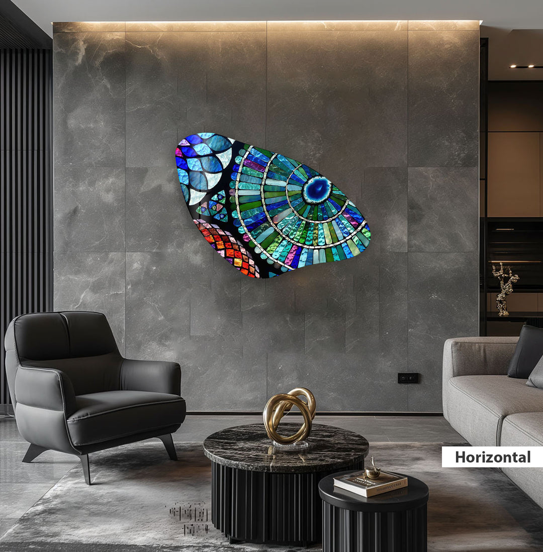 Blue Stained Pattern Aesthetic Glass Wall Art, glass art painting, glass art for the Wall
