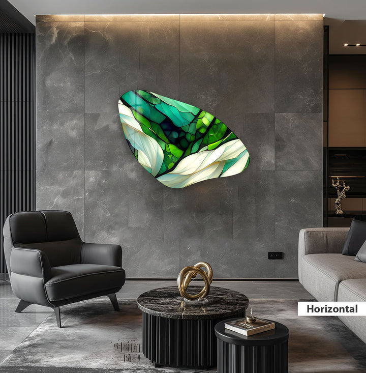 Green Stained Aesthetic Irregular Glass Wall Art, large glass photo prints, glass wall photos
