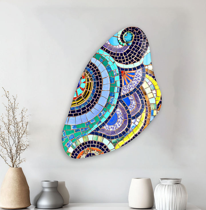 Aesthetic Mosaic Pattern Irregular Glass Wall Art, print on glass, glass printed photos
