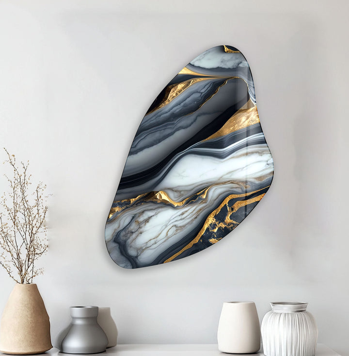 Grey & Gold Alcohol Ink Aesthetic Glass Wall Art, glass art painting, glass art for the Wall
