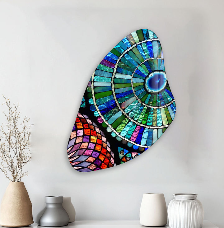 Blue Stained Pattern Aesthetic Glass Wall Art, stained glass wall art, stained glass wall decor
