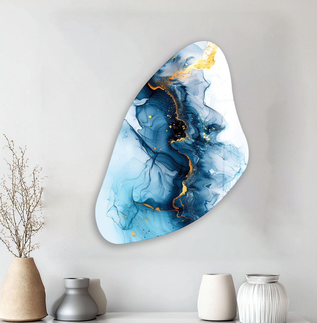 Blue Alcohol Ink Style Aesthetic Glass Wall Art, Glass Printing Wall Art, Print photos on glass
